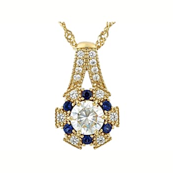 Diamond Simulant, Lab Blue Sapphire And White Zircon Pendant Necklace In
18K Gold Over Sterling Silver 1.54ctw
