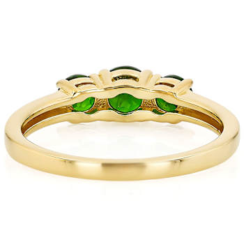 Chrome Diopside Three-Stone Ring In 18K Gold Over Sterling Silver 0.95ctw
