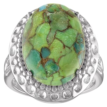 Sterling Silver Oval Copper Green Turquoise Ring 8.ctw
