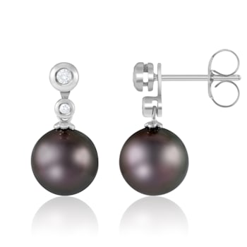 Black Cultured Tahitian Pearl 14k White Gold Earrings 8-9mm