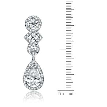 CZ Teardrop Halo Dangle Earrings In Sterling Silver
