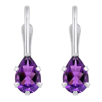 6x4mm Pear Shape Amethyst Rhodium Over 10k White Gold Drop Earrings
