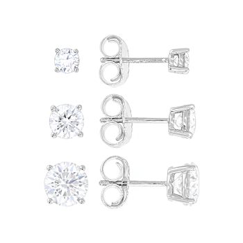 Moissanite Stud EarRing Set In PlatInum-Enhanced Sterling Silver