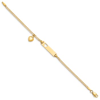 14k Yellow Gold Cut-out Heart with Dangling Heart Children's Curb Link
ID Bracelet