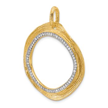 14K Yellow Gold with White Rhodium Diamond Textured Circle Pendant