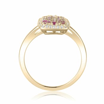 Ruby and Moissanite 14K Yellow Gold Over Sterling Silver Rectangle
Cluster Ring