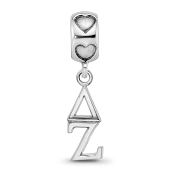 Rhodium Over Sterling Silver LogoArt Delta Zeta Vertical Letters on
Heart Bead