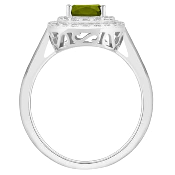 8x6mm Oval Peridot And White Topaz Accents Rhodium Over Sterling Silver
Double Halo Ring