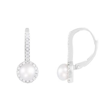 5-6mm white cultured freshwater pearl and cubic zirconia rhodium over
sterling silver earrings