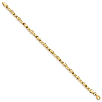 14K Yellow Gold Polished Diamond Cut Heart 7 Inch Bracelet