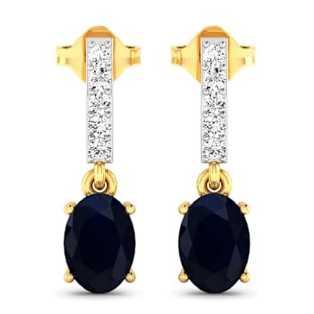 1.50ctw 14K Yellow Gold Blue Sapphire and White Diamond Halo Earrings