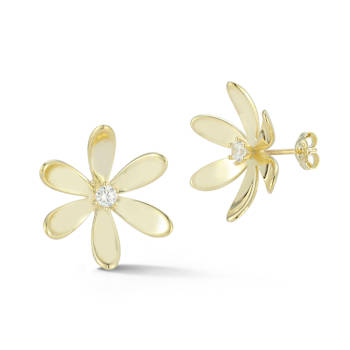 Sterling Statements 14K Yellow Gold Over Sterling Silver Cubic Zirconia
Curved Flower Studs