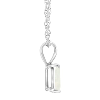 8x6mm Emerald Cut Opal 14k White Gold Pendant With Chain