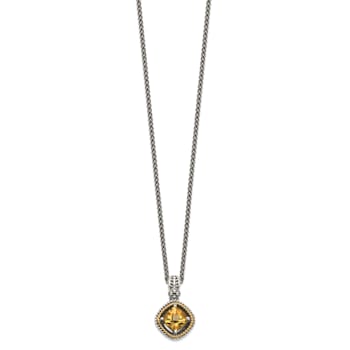 Sterling Silver Antiqued with 14K Accent Citrine Necklace