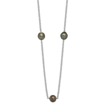 Rhodium Over Sterling Silver 8-9mm Baroque 5 Station Tahitian Saltwater
Cultured Pearl Necklace