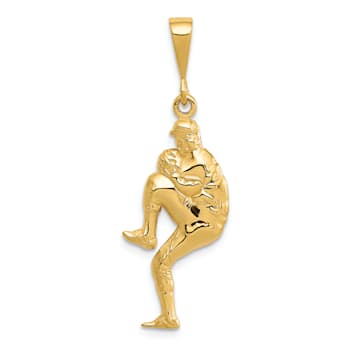 14k Yellow Gold 3D Polished and Textured Pitcher Baseball pendant