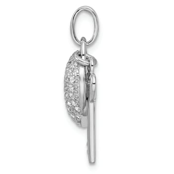 Rhodium Over Sterling Silver Cubic Zirconia Heart Lock and Key Pendant