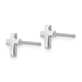 Rhodium Over 14k White Gold Children's Cross Stud Earrings