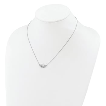 Rhodium Over Sterling Silver Polished Cubic Zirconia Leaf Necklace