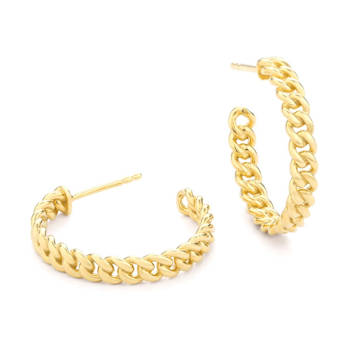 Curb Link J-Hoop Earrings In 14K Gold Over Sterling Silver