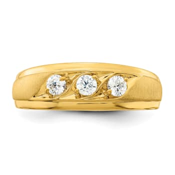 14K Yellow Gold 3-Stone Diamond Men's Ring 0.38ctw