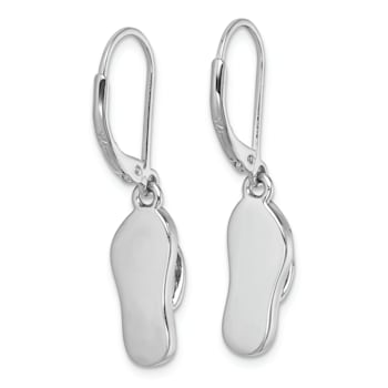 Rhodium Over Sterling Silver Polished Crystal Flip Flop Dangle Earrings