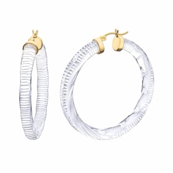 14K Yellow Gold Over Sterling Silver Painted Hoops in Clear