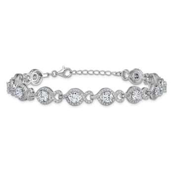 Rhodium Over Sterling Silver Fancy Cubic Zirconia with 1-inch Extension Bracelet