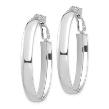 Rhodium Over 14k White Gold High Polished 1 5/16" Oval Hoop Earrings
