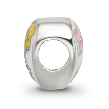 Sterling Silver Enameled Heart with Flowers Bead