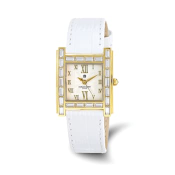 Charles Hubert Ladies Stainless Steel IP Plated Crystal Bezel Watch