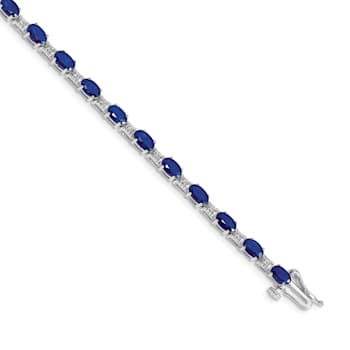 Rhodium Over 14k White Gold Diamond and Sapphire Bracelet