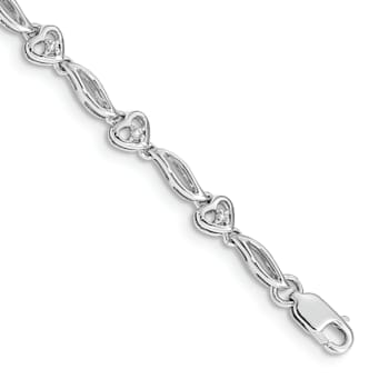Rhodium Over 14k White Gold Polished Diamond Heart Bracelet