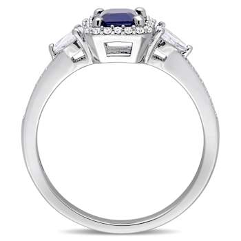 Blue, White Sapphire and Diamond 14K White Gold Ring 1.21ctw