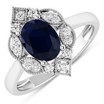 1.5ctw Blue Sapphire and Diamond 14K White Gold Halo Ring