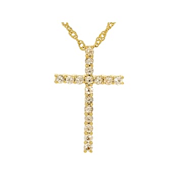 Imperial Topaz Round Cross Pendant Necklace In 18K Gold Over Sterling
Silver 0.43ctw
