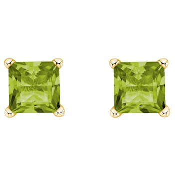 4mm Princess Cut Peridot 14k Yellow Gold Stud Earrings