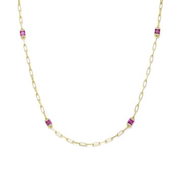 Ruby Color CZ Station Necklace In 14K Gold Over Brass