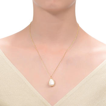 Cultured Freshwater Pearl Drop Pendant in 14k Gold Over Silver