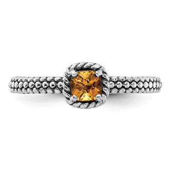 Sterling Silver Stackable Expressions Checker-cut Citrine Antiqued Ring 0.21ctw