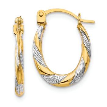 14K Yellow Gold with Rhodium Twist Hoop Earrings
