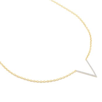 Diamond Accent V-Pendant Necklace In 14K Gold Over Sterling Silver