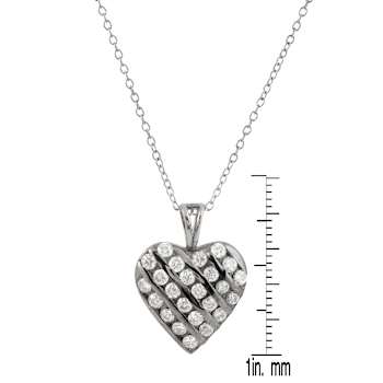 CZ Grid Heart Pendant Necklace In 14K Gold Over Sterling Silver