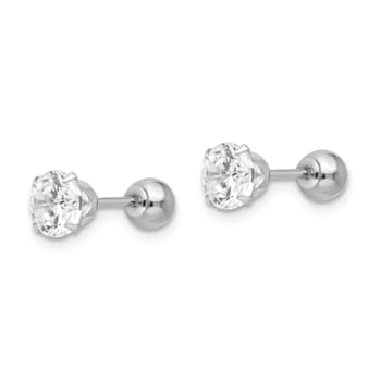 Rhodium Over 14K White Gold 5mm Cubic Zirconia and 4mm Ball Reversible Earrings