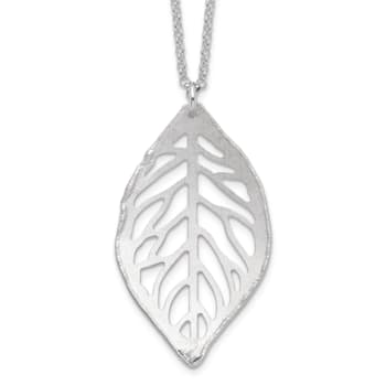 Sterling Silver Rhodium-plated Satin Cut-out Leaf Necklace