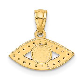 14k Yellow Gold Diamond-Cut Black and Blue Enameled Eye Pendant