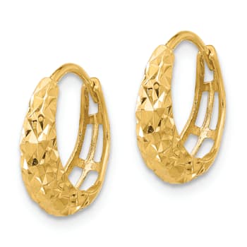 14K Yellow Gold Polished Diamond-Cut 9/16" Hoop Earrings