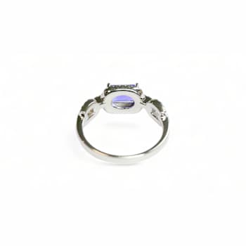 7x5mm Cushion Tanzanite and White CZ Rhodium Over Sterling Silver Ring, 0.86ctw