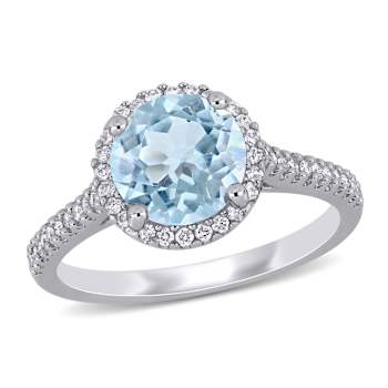 Aquamarine and Diamond 14K White Gold Halo Engagement Ring 1.88ctw