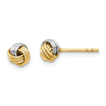 14k Yellow Gold and Rhodium Over 14k Yellow Gold 5.12mm Love Knot Stud Earrings